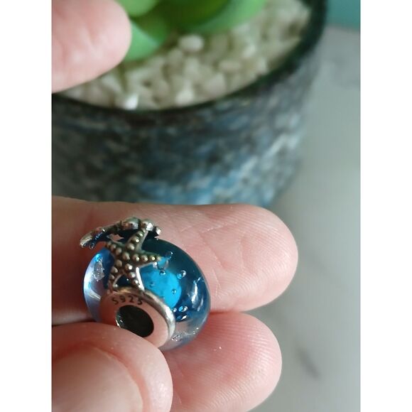 Blue Murano Glass Seashell & Starfish Charm S925 Sterling Silver Universal Fit - Picture 8 of 10